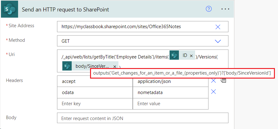 Get previous version details using HTTP request